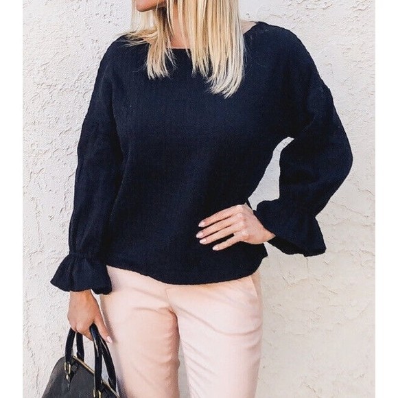 Belle Vere Anthropologie Long Sleeve Top Ribbed Bell Sleeve Black boho XS - Picture 1 of 12